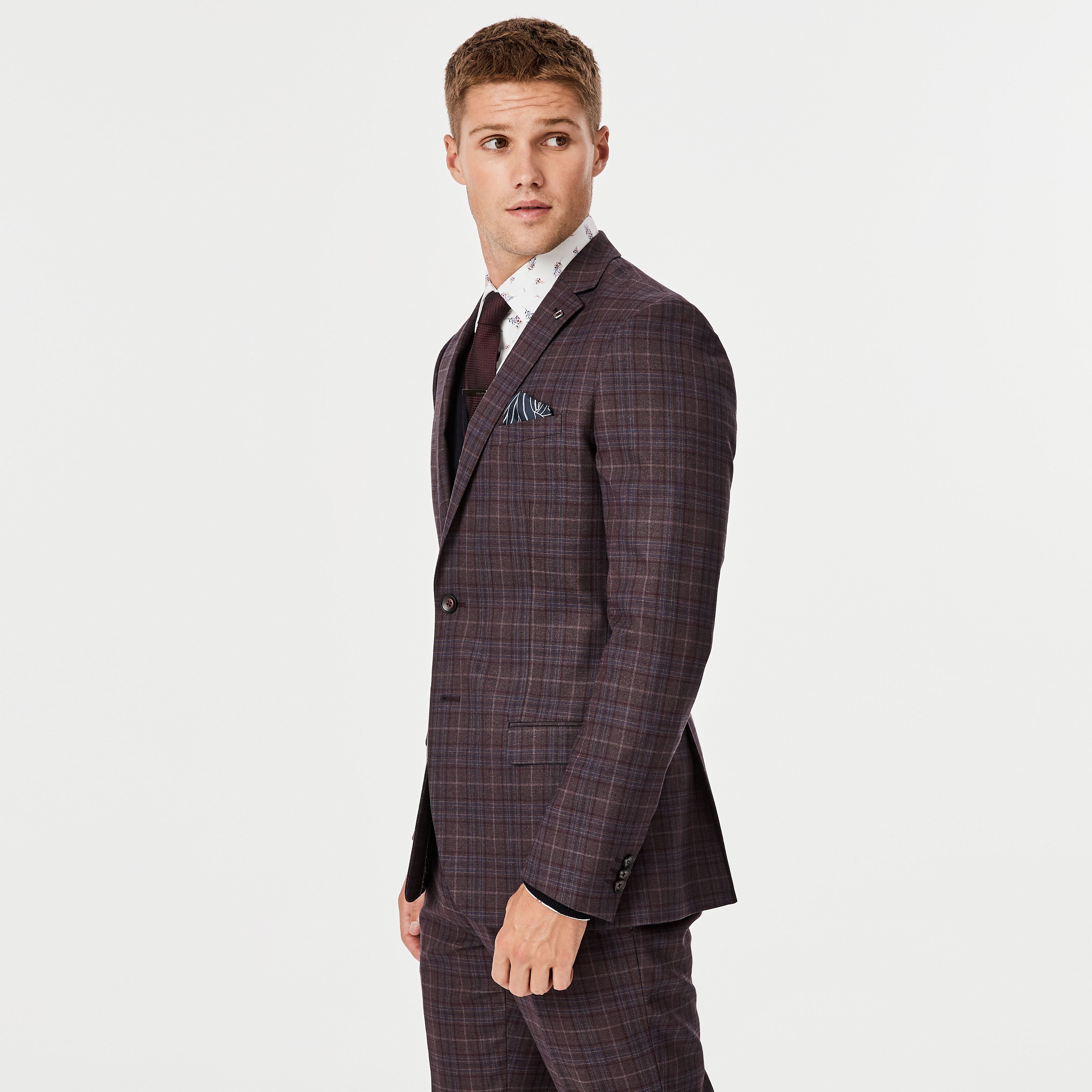 Farro Burgundy Check Check Tailored Tailored Jacket 2 Button